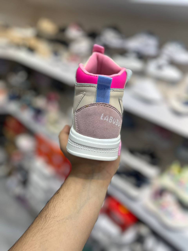 کفش کتونی ورزشی راحتی و روزمره اسپرت مدل ساقدار لبوبو ستاره ای صورتی